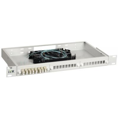 Кросс-панель ITK, 1HU, портов: 24 LC (Duplex) OM4, установлено адаптеров: 16невыдвижная, прямая, цвет: серый